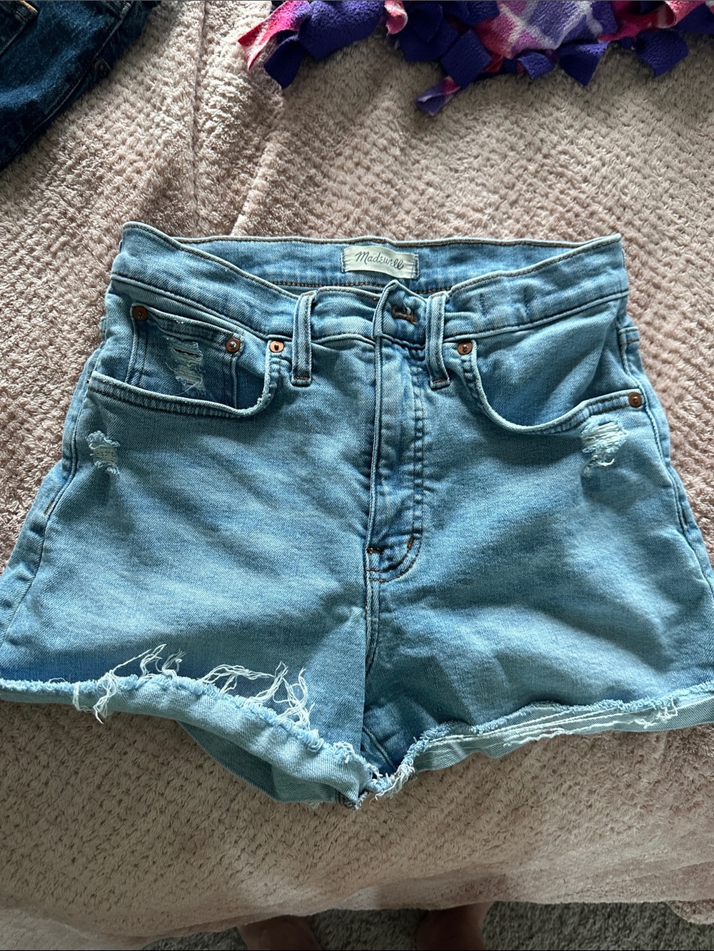 Madewell Light Blue Distressed High-Rise Denim Shorts